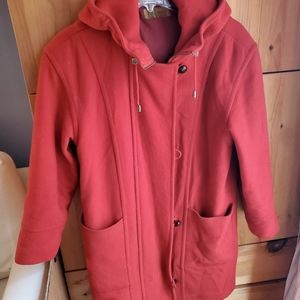 Vintage Women's Red Hooded Wool Duffle Style Coat Size Large